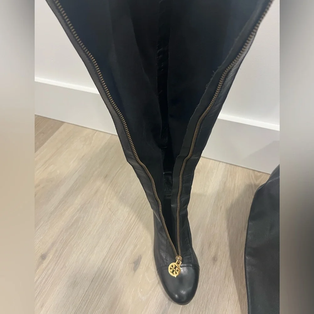 Tory Burch black high leather boots. Size 9M